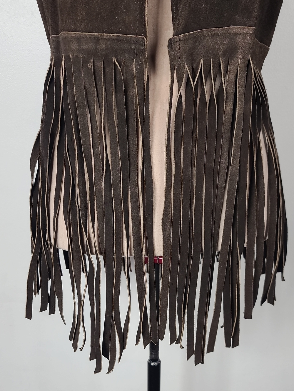 Vtg 70s Brown Suede Leather Boho Hippie Western Cowgirl Rodeo Fringe Vest S - Picture 10 of 15